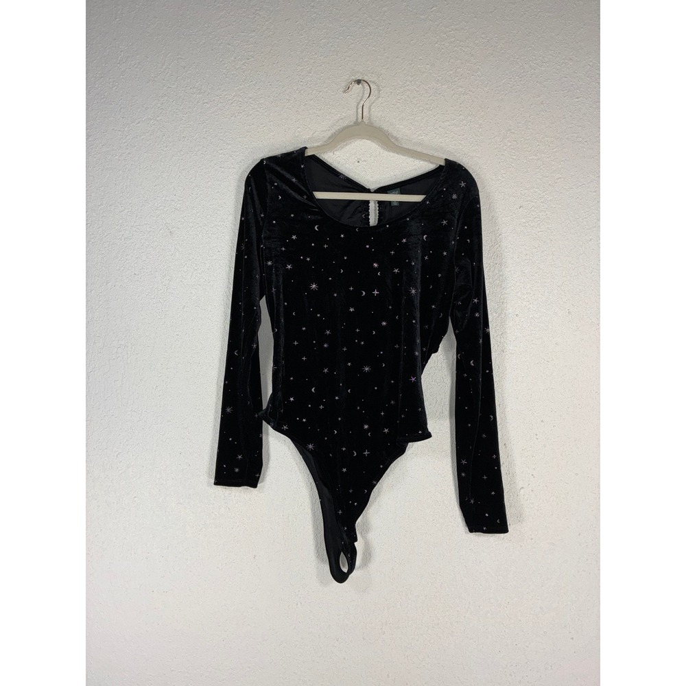 Wild Fable Black Velvet Celestial Star Moon Bodice Open Back Ruched XL